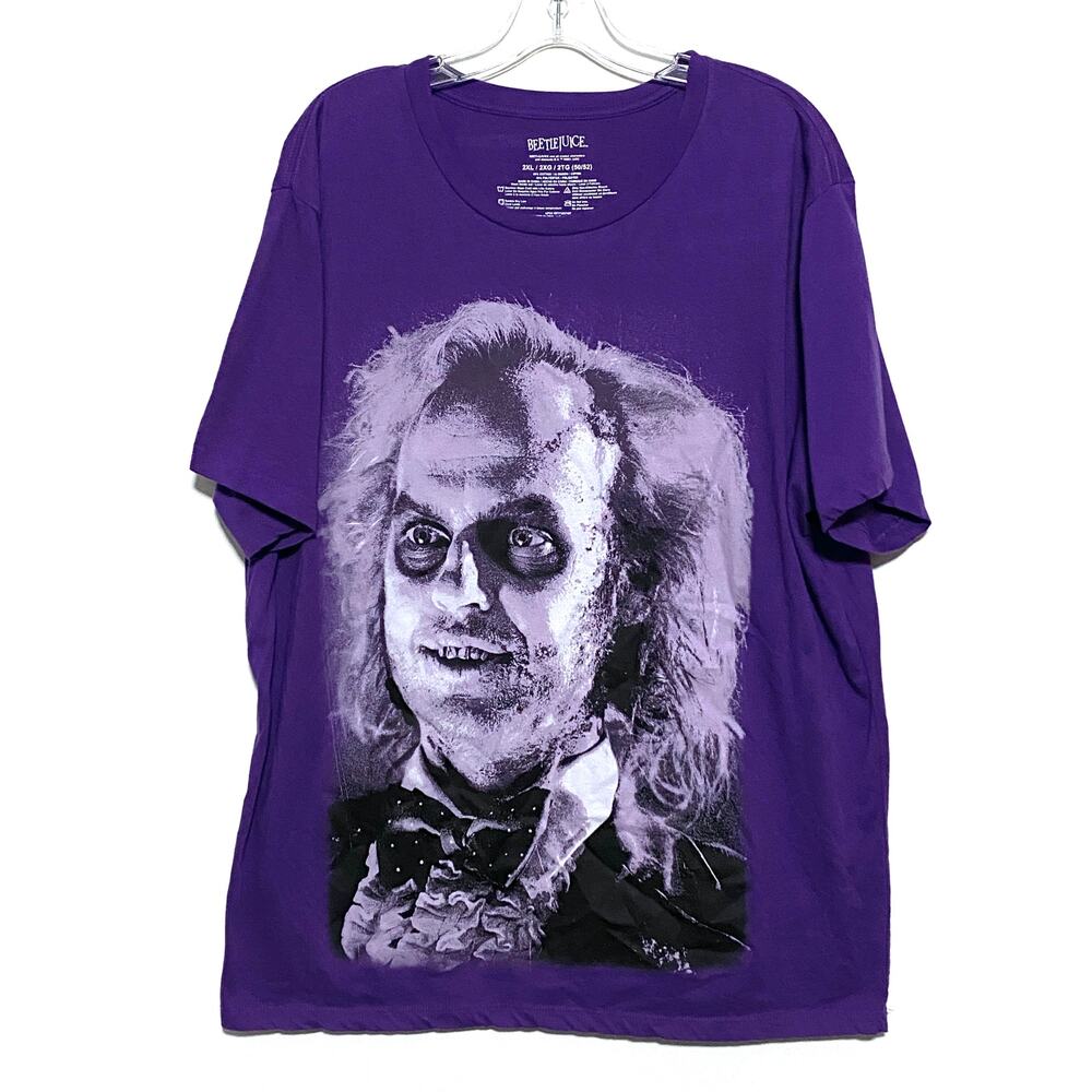 Beetlejuice Face Purple Graphic Shirt Mens 2XL Halloween Movie Promo Costume Y2K